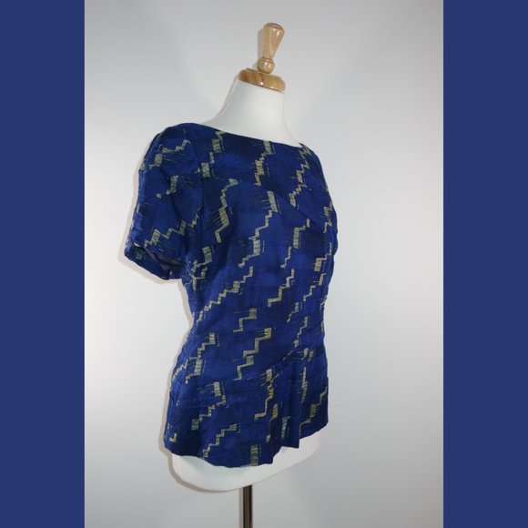 Tracy Reese Blue Back Zip Printed Top - Size 12 - Picture 5 of 13